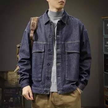 Американский модный бренд, основная цветная джинсовая куртка, мужская, свободная, большого размера, ретро, стираная, серия, яркая линия, инструментальная куртка, верхняя часть M синий