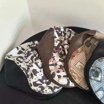 American versatile niche literary and artistic British anti-beret retro Spice Girl printed PU leather forward hat trend M56-58cm