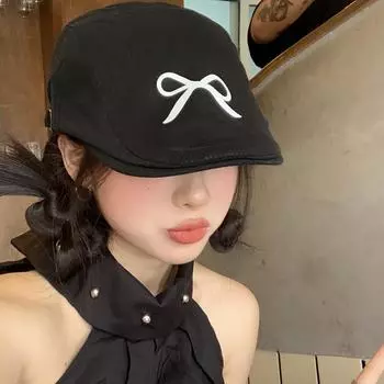 Американская ретро-шляпа с вышитым бантом y2k, женская, новинка 2024 года, тонкий универсальный берет с утиным язычком Average Size (54-59cm)