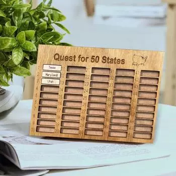 Америка 50 штатов путешествия обратный отсчет украшение деревянный США путешествия штаты список посещений обратный отсчет домашний офис настольное украшение цвет старого дерева