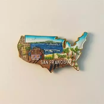 Америка Калифорния Сан-Франциско Карта 3D Стереоскопические Туристические сувениры Смола живопись Декорация дом Магниты на холодильник