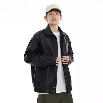 Американская черная куртка из искусственной кожи мужская свободная бейсбольная куртка кожаная куртка Ruffian красивая куртка-локомотив модный бренд M чёрный