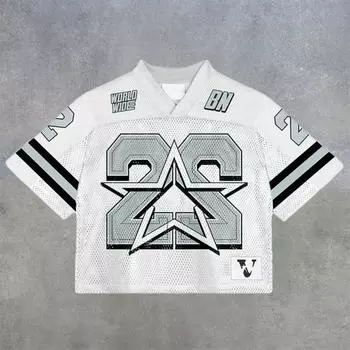 Американская футболка Harajuku Splicing Retro Trend Hip-hop Baseball Sports с короткими рукавами для мужчин, свободная сетчатая футболка с принтом для пар S