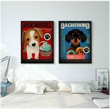 Американская картина с собакой Sytle, холст с принтом, настенное искусство, ретро постер с животными, винтажные настенные панно для гостиной, европейский домашний декор 21cm30cm NoFrame