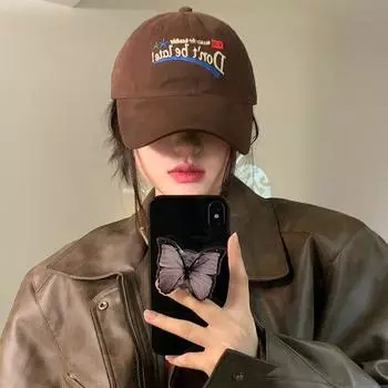 Американская кепка с козырьком женская 2024 новая большая окружность головы буква бейсболка показывает лицо маленькая корейская версия универсальная коричневая шляпа прилив Adult size 55-58cm белый