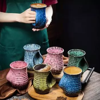 Американская керамическая кофейная кружка, креативная нестандартная художественная кружка, чашка для завтрака, молочная кружка, кухонные принадлежности для бара, керамическая кружка для обжига, 560 мл 560ml белый