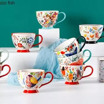Американская керамическая кружка с креативным рисунком, расписанным вручную, чашка для завтрака, кофейная кружка, чашка для сока, чашка для молока, бытовая чашка для чая, чашка для воды 450ML