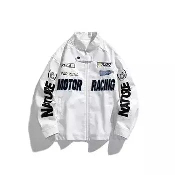 Американская кожаная куртка мужская весна и осень уличная пилотная локомотивная куртка хлопковый топ американская куртка хулиган M белый