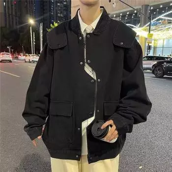 Американская куртка-бомбер, мужская модная брендовая свободная куртка большого размера, высококачественная бейсбольная майка с буквенным принтом в стиле ретро M синий