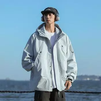 Американская куртка для активного отдыха, ветрозащитная, мужская, весенне-осенняя, с капюшоном, повседневная куртка для альпинизма S серый