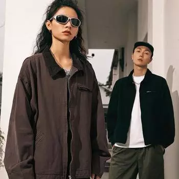 Американская куртка унисекс, винтажная вельветовая куртка на осень и зиму XXL чёрный