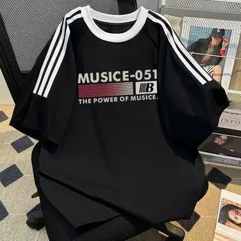 Американская летняя модная мужская и женская полосатая персонализированная футболка для пар в стиле хип-хоп с принтом свободный повседневный топ с короткими рукавами harajuku S чёрный