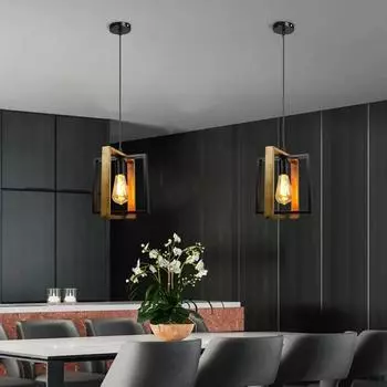Американская люстра Лампа Ретро Железный Деревянный Подвесной Светильник Лампа Для Бара Ресторана Креативный Подвесной Светильник Бытовой Светильник Прибор No light bulb чёрный