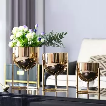 Американская металлическая напольная ваза, украшения, роскошная гостиная, цветочная композиция, украшение, гальваническая технология, стеллаж для хранения вещей в доме