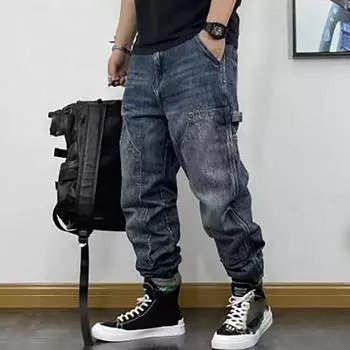 Американская мода хип-хоп джинсы карго уличная одежда скейтборд шаровары мужская одежда японский Харадзюку джинсовые повседневные брюки XXXL синий