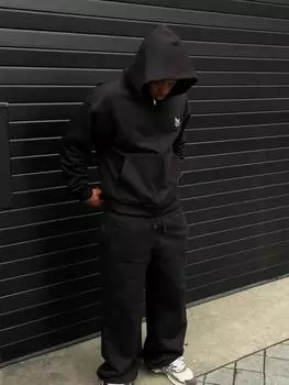 Американская мода однотонный свободный свитшот Y2K мужской двухсекционный Harajuku хип-хоп готический Джокер брюки спортивные штаны M