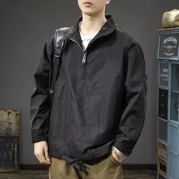 Американская модная брендовая куртка на полумолнии, мужская куртка для инструментов, свободная куртка большого размера для отдыха на открытом воздухе S чёрный