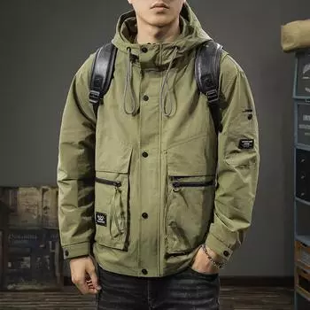 Американская модная функциональная куртка с капюшоном, мужская свободная куртка большого размера для альпинизма и активного отдыха, ветрозащитная куртка M чёрный