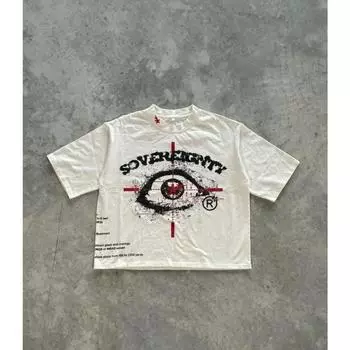 Американская модная готическая футболка с принтом больших глаз и букв свободного покроя для мужчин Y2K Loose Ins Harajuku All-match Fashion с короткими рукавами S белый