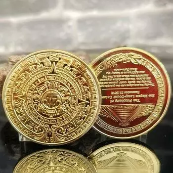 Американская монета майя Памятная монета Счастливая монета Пирамида Солнечные часы Золотая монета Серебряная монета 40*1.5mm