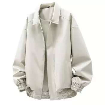 Американская мотоциклетная кожаная куртка мужская весенне-осенняя однотонная повседневная универсальная короткая кожаная куртка с отворотом XXXL чёрный