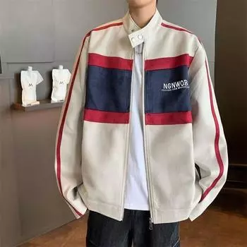 Американская мотоциклетная куртка мужская осенняя контрастная цветная бейсбольная майка High Street Loose универсальная куртка M