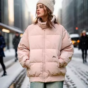 Американская нишевая хлопковая одежда с воротником-стойкой для мужчин и женщин, зимняя теплая универсальная хлопковая одежда для пар, теплая модная куртка M розовый