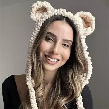 Американская новая чистая шапка-тыква ручной вязки крючком кремового цвета с праздничной атмосферой и чувством родителя-ребенка Adult, lace-up average size