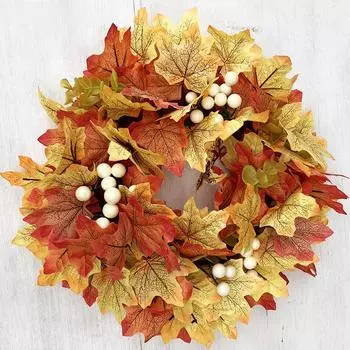 Американская осенняя Хэллоуинская урожайная кленовый лист венок для двери тыква подвеска белый мякотный фруктовый венок украшение для двери
