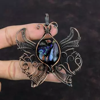 Американская подвеска из дихроичного стекла, подвеска в виде бабочки из медной проволоки, подвеска ручной работы, элегантные медные украшения, подвеска с драгоценными камнями, подарки для нее