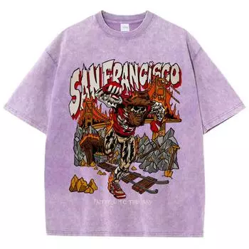 Американская потертая ретро и потертая футболка для женщин Свободная одежда большого размера San Francisco Skeleton Miner Графический уличный стиль S