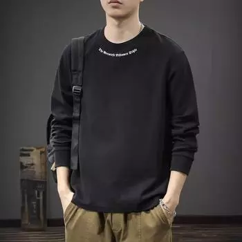 Американская повседневная футболка с круглым вырезом и длинными рукавами, мужская свободная футболка большого размера, осенняя модная брендовая толстая рубашка-свитер M