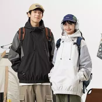 Американская повседневная куртка-шпилька для мужчин и женщин, новый осенний стиль, простая, красивая, контрастного цвета, свежая куртка с капюшоном S