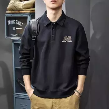 Американская повседневная мужская рубашка поло с длинными рукавами, осенний модный брендовый свитер с лацканами, 350 г, плотная свободная рубашка поло M