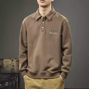 Американская повседневная мужская рубашка поло с длинными рукавами, осенний модный брендовый свитер с лацканами, 350 г, плотная свободная рубашка поло M