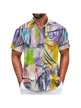 Американская повседневная рубашка с полной печатью мужская гавайская пляжная для путешествий и отпуска с коротким рукавом красивая повседневная в японском стиле M
