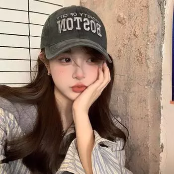 Американская ретро бейсболка женская весна лето вышивка универсальный лицо маленькая широкополая кепка большая окружность головы M56-58cm красный