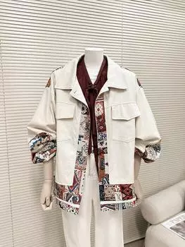 Американская ретро-цветочная строчка Национальная рабочая одежда Куртка для студенток в ковбойском стиле Свободное и облегающее индивидуальное пальто Осень S слоновая кость