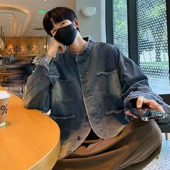 Американская ретро-джинсовая куртка, модная брендовая мужская короткая сезонная куртка Rough Edge Design High-End Sense Ruffian, красивая повседневная куртка M светло-синий