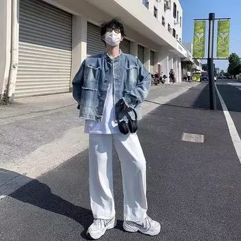 Американская ретро-джинсовая куртка, модная брендовая мужская короткая сезонная куртка Rough Edge Design High-End Sense Ruffian, красивая повседневная куртка M синий