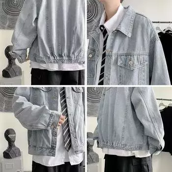 Американская ретро джинсовая куртка мужская корейская версия модная большая свободная повседневная спортивная куртка с инструментами мужская M синий