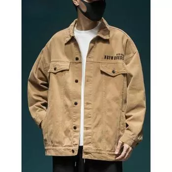 Американская ретро джинсовая куртка мужская свободная большого размера модный повседневный топ с лацканами универсальная куртка для инструментов S