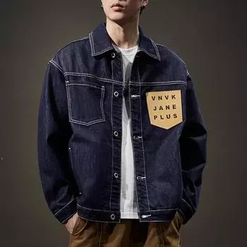 Американская ретро джинсовая куртка мужская свободная большого размера повседневная модная мужская тяжелая инструментальная куртка топ модный бренд M темно-синий