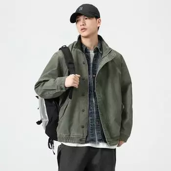 Американская ретро джинсовая куртка мужская свободная куртка большого размера универсальная повседневная верхняя модная марка M зелёный
