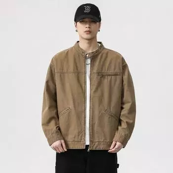 Американская ретро джинсовая куртка мужская свободная модная брендовая хулиганская красивая модная куртка для инструментов M хаки