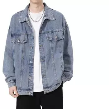 Американская ретро джинсовая куртка мужская весна и осень свободная куртка инструментальная модный повседневный топ M чёрный