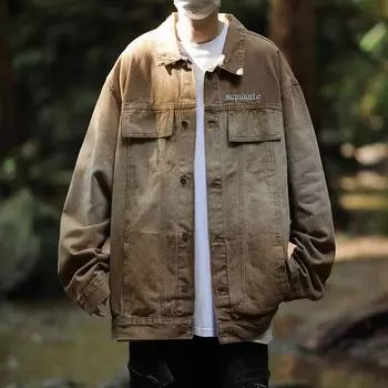 Американская ретро-джинсовая куртка в стиле постепенных изменений, мужская сезонная улично-трендовая брендовая куртка-инструмент, свободная трендовая повседневная одежда S чёрный