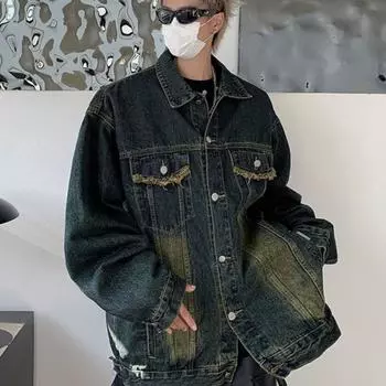 Американская ретро-джинсовая куртка в стиле тай-дай, мужская весенняя модная куртка большого размера для улицы M синий