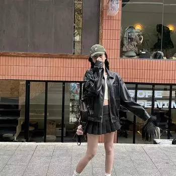 Американская ретро гонконгская стильная кожаная куртка кофе женская осенне-зимняя куртка для пожилых людей с чувством Майяра для мотоцикла S