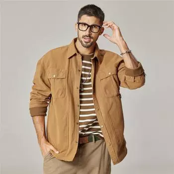 Американская ретро хлопковая рубашка для инструментов мужская повседневная рубашка охотничья куртка мужская одежда S хаки